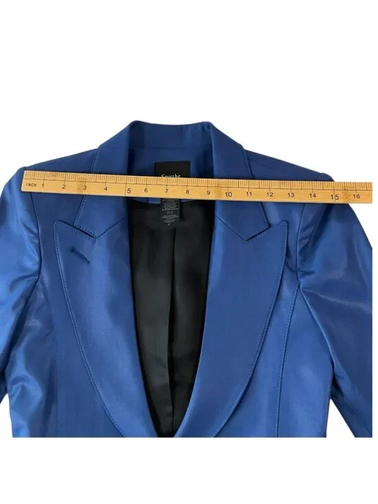 Smythe Hutton Blazer Womens 4 Blue Wool Shawl Lapel Tuxedo One Button Jacket - Picture 10 of 13